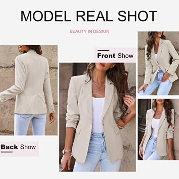 Notched Lapel Blazer Jacket Classic Fit Business Casual Lightweight Polyester - Picture 5 of 8